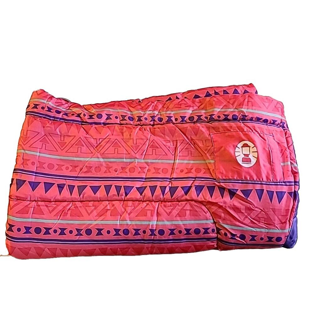 Girl’s Coleman Sleeping Bag Pink Geometric Shape Aztec 90s Y2K Look 26” X60”